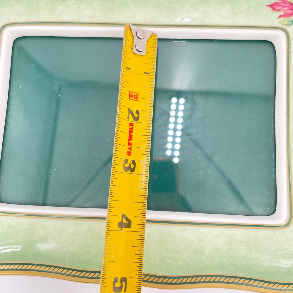 Fitz and Floyd Winter Holiday Ceramic Picture Frame Green Holly Gold Trim 4x6